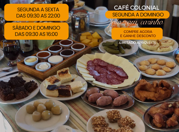 Promo de segunda a domingo - Cafe Colonial para 02 pessoas de R$180,00 por apenas R$99,80